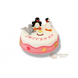 Tort z figurkami pingwinów "Pingwin Pingu"