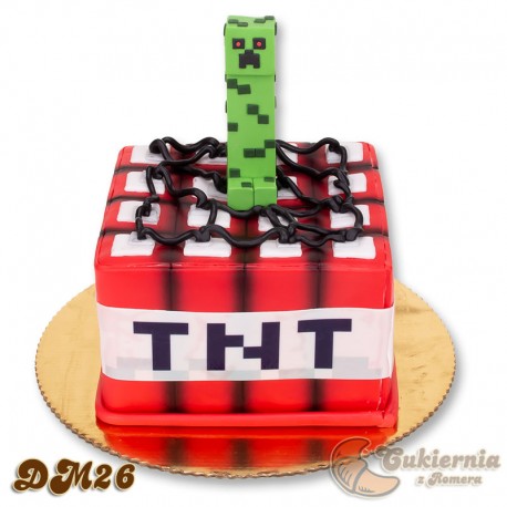 Tort w kształcie dynamitu "Minecraft" z figurką Creepera
